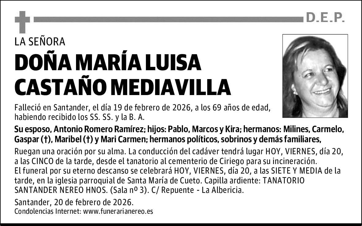 DOÑA MARÍA LUISA CASTAÑO MEDIAVILLA