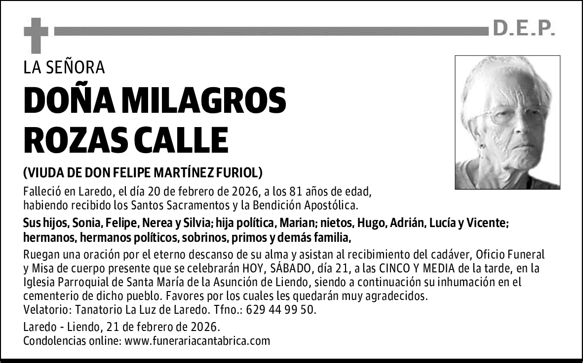 DOÑA MILAGROS ROZAS CALLE