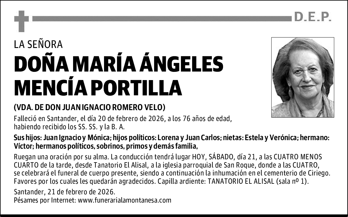 DOÑA MARÍA ÁNGELES MENCÍA PORTILLA