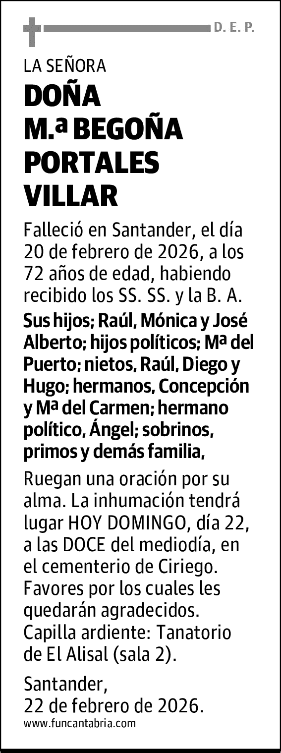 DOÑA M.ª BEGOÑA PORTALES VILLAR