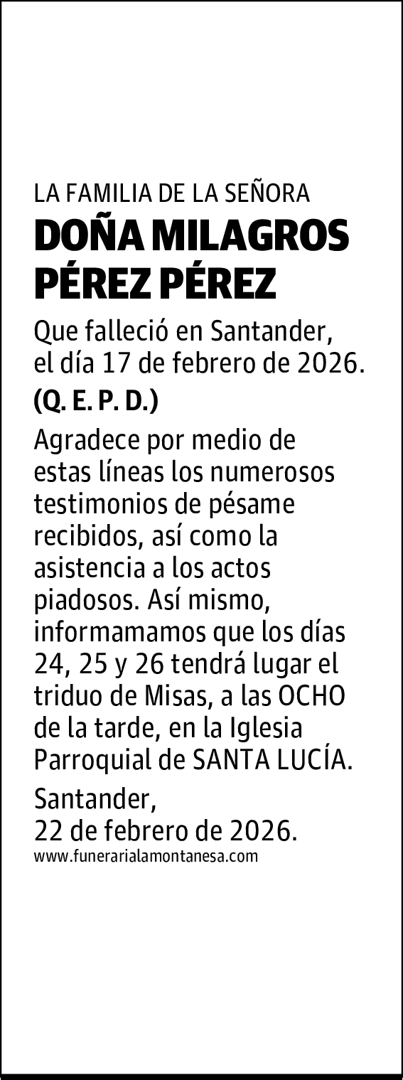 DOÑA MILAGROS PÉREZ PÉREZ