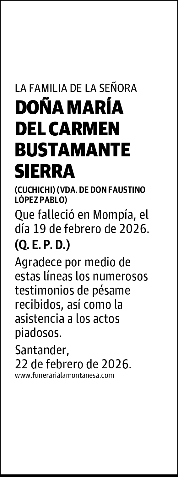 DOÑA MARÍA DEL CARMEN BUSTAMANTE SIERRA