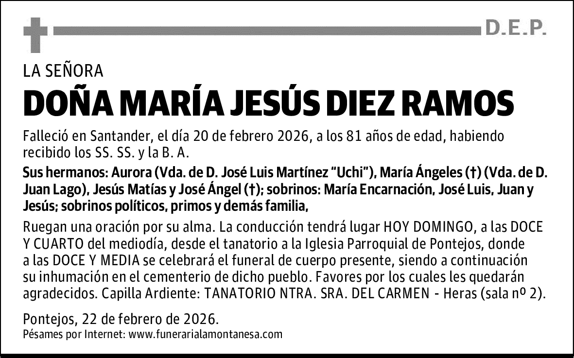 DOÑA MARÍA JESÚS DIEZ RAMOS