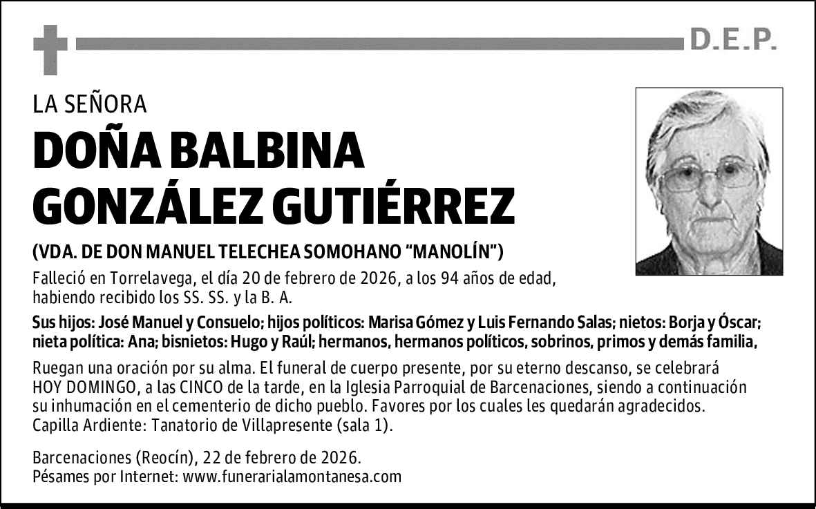 DOÑA BALBINA GONZÁLEZ GUTIÉRREZ