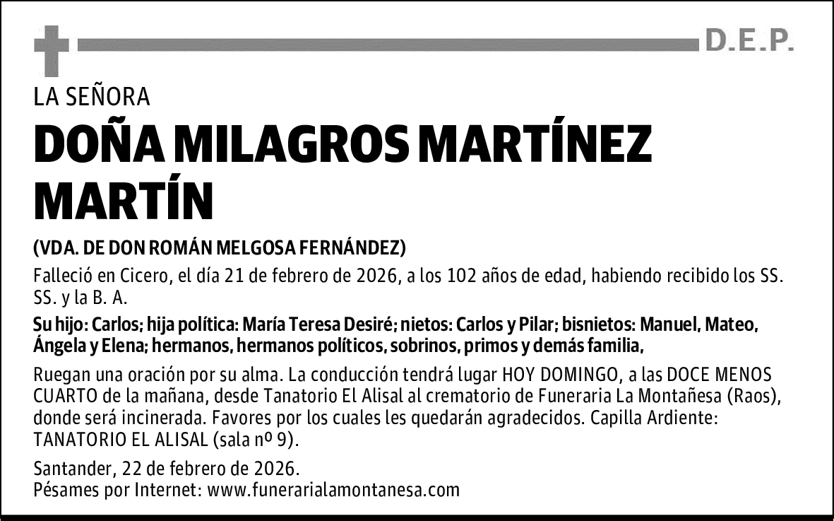 DOÑA MILAGROS MARTÍNEZ MARTÍN