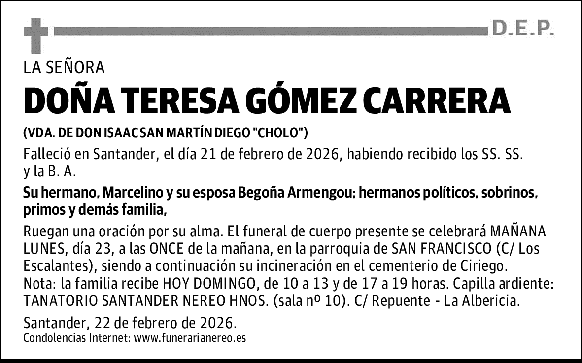 DOÑA TERESA GÓMEZ CARRERA