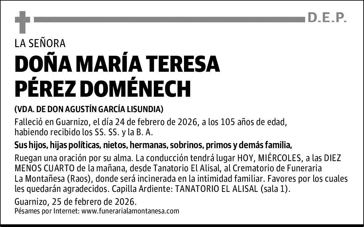 DOÑA MARÍA TERESA PÉREZ DOMÉNECH