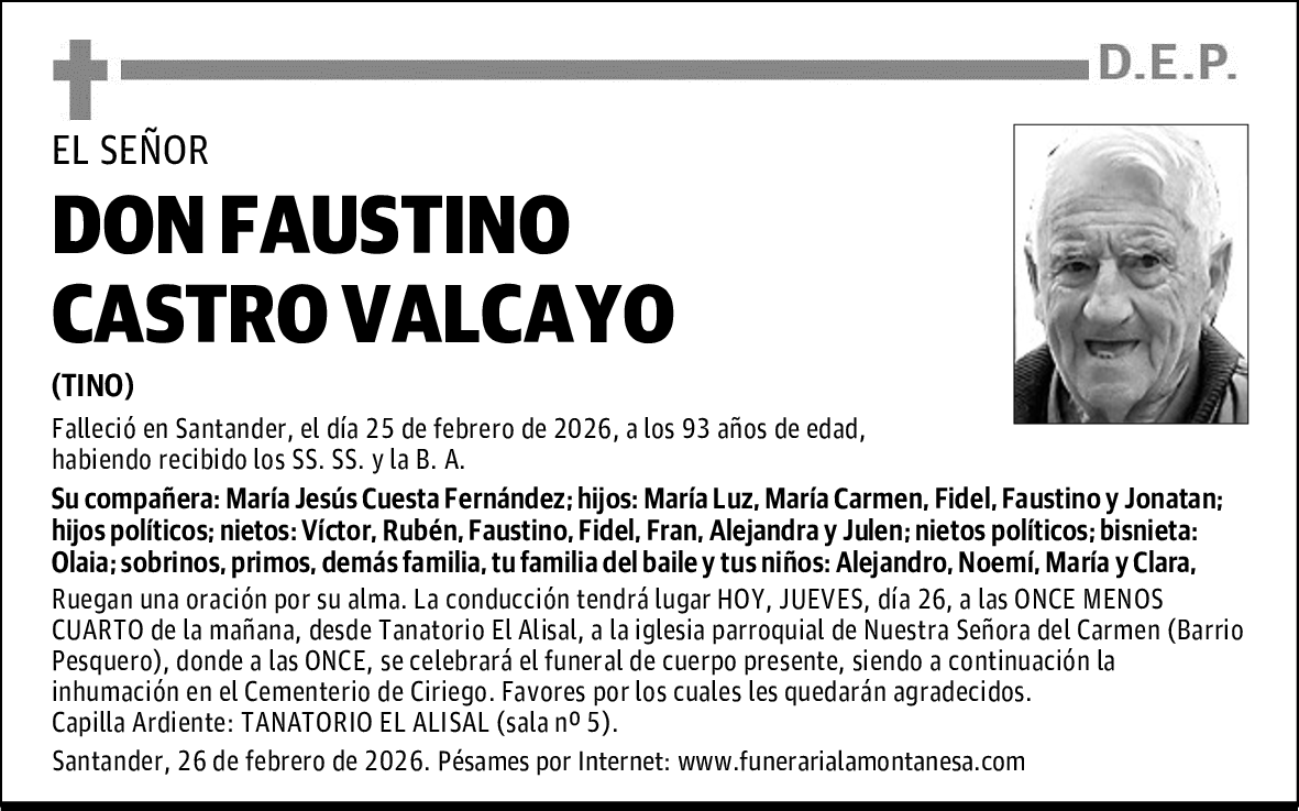 DON FAUSTINO CASTRO VALCAYO