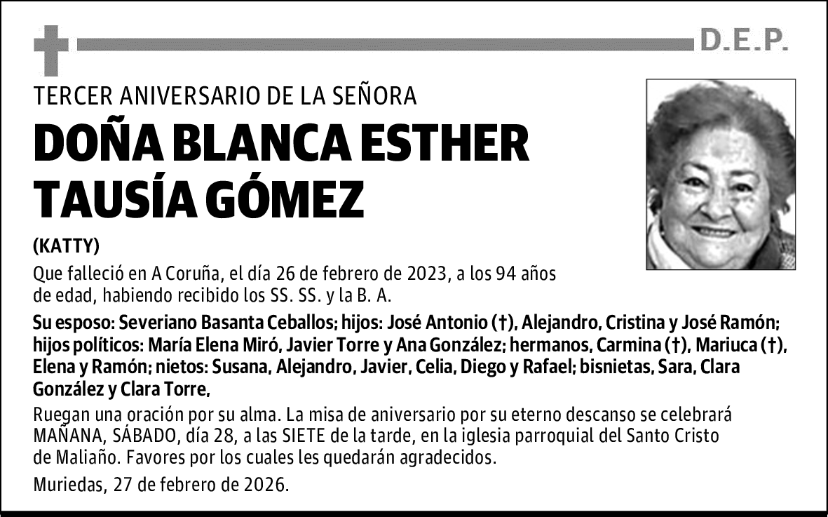 DOÑA BLANCA ESTHER TAUSÍA GÓMEZ