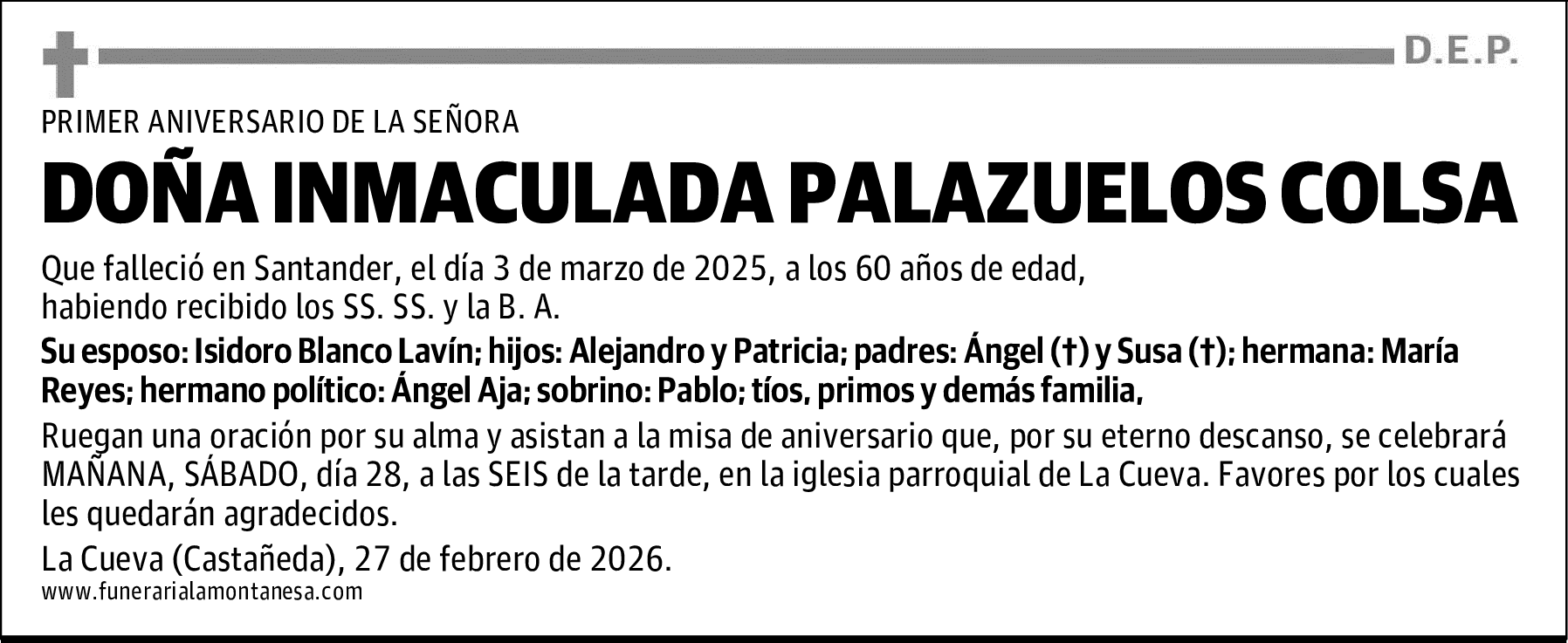 DOÑA INMACULADA PALAZUELOS COLSA