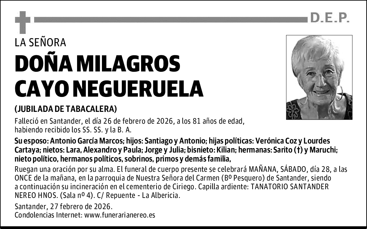 DOÑA MILAGROS CAYO NEGUERUELA