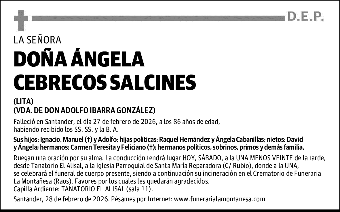 DOÑA ÁNGELA CEBRECOS SALCINES