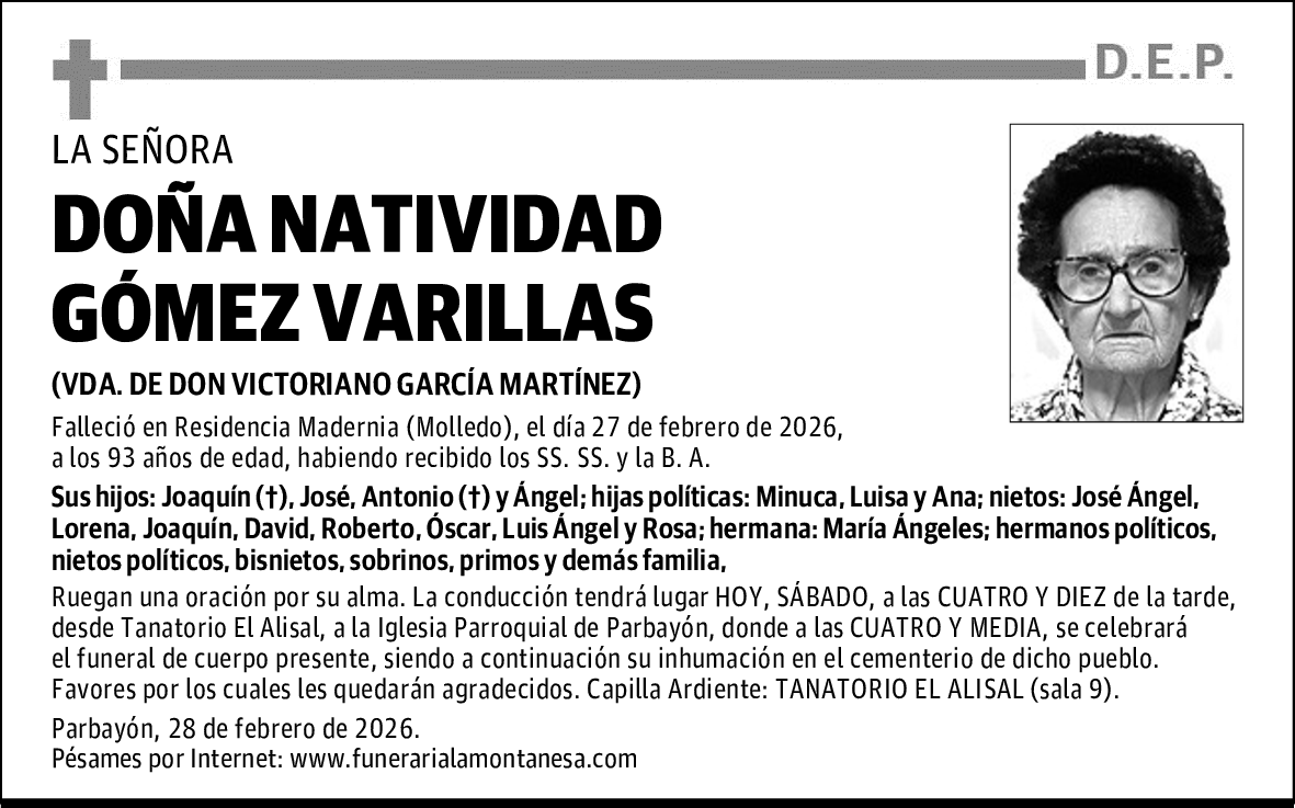 DOÑA NATIVIDAD GÓMEZ VARILLAS