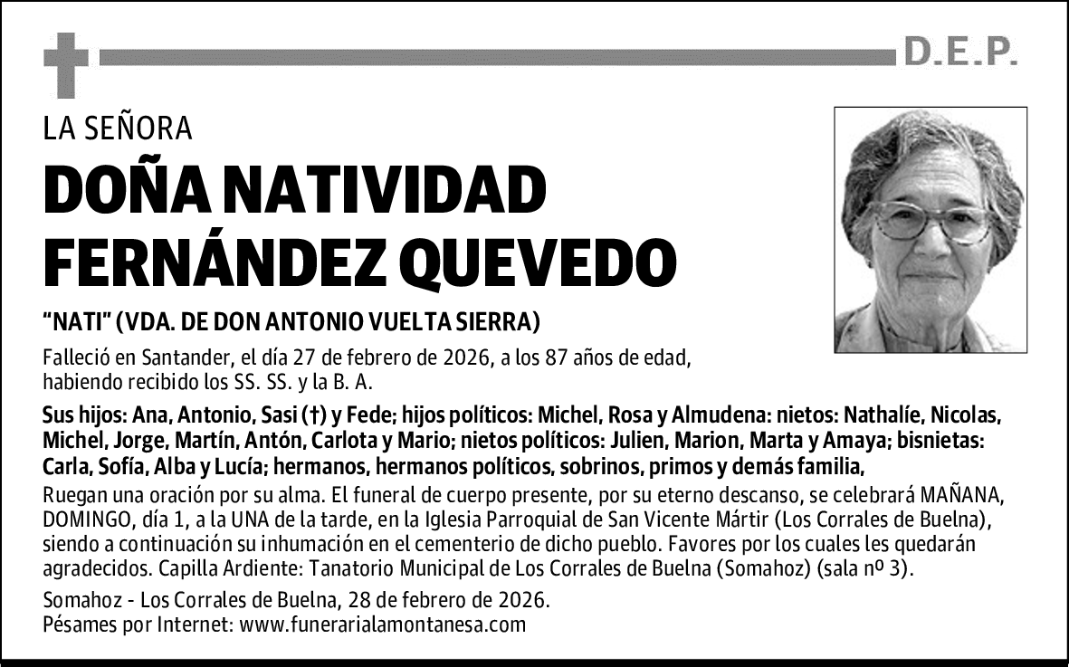DOÑA NATIVIDAD FERNÁNDEZ QUEVEDO