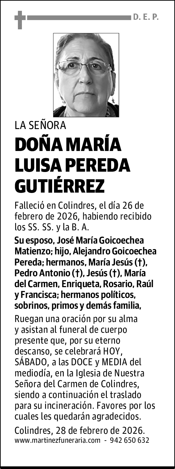 DOÑA MARÍA LUISA PEREDA GUTIÉRREZ