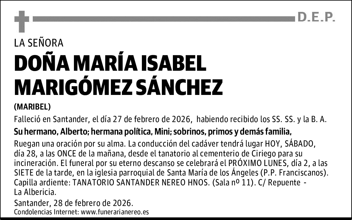 DOÑA MARÍA ISABEL MARIGÓMEZ SÁNCHEZ