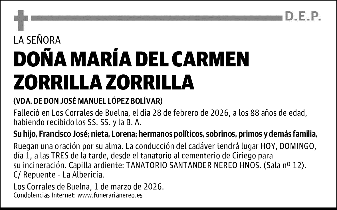 DOÑA MARÍA DEL CARMEN ZORRILLA ZORRILLA