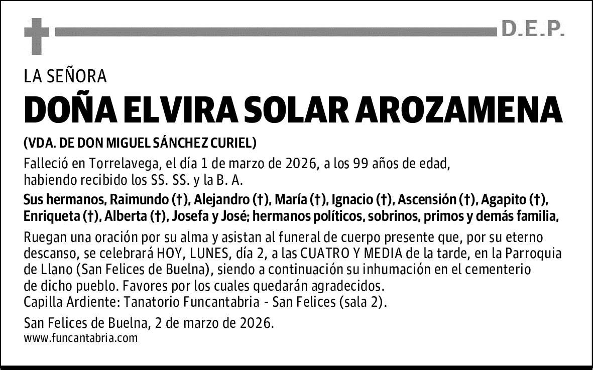 DOÑA ELVIRA SOLAR AROZAMENA