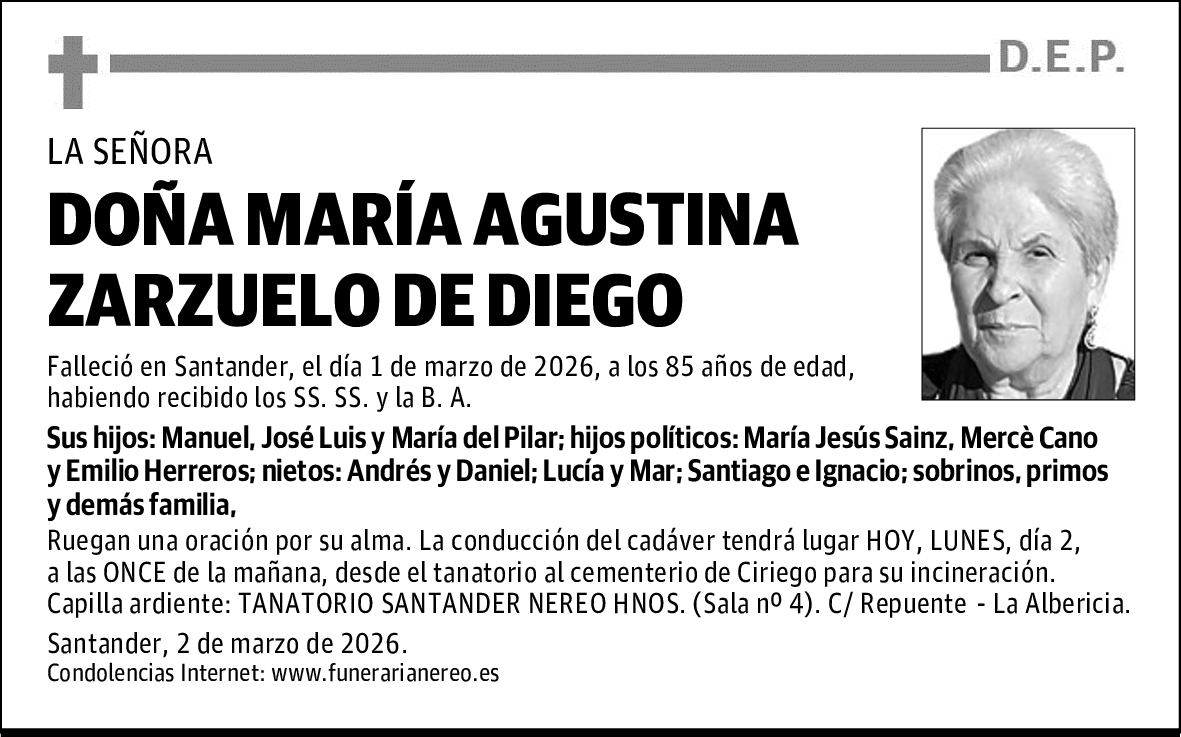 DOÑA MARÍA AGUSTINA ZARZUELO DE DIEGO