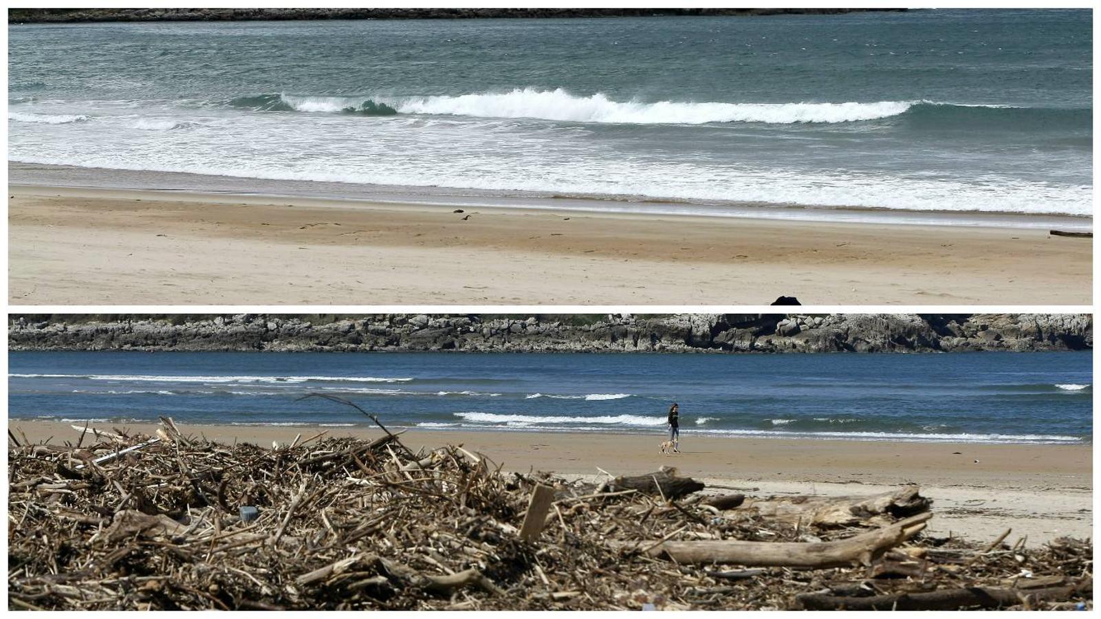 Así están ahora las playas y así estaban en marzo