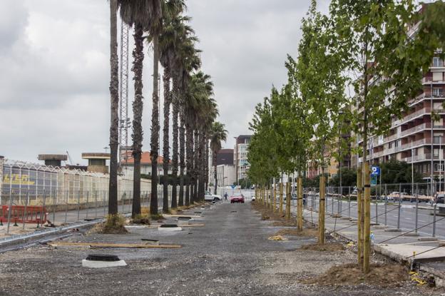 El nuevo paseo junto a la Estación Marítima emerge entre el asfalto