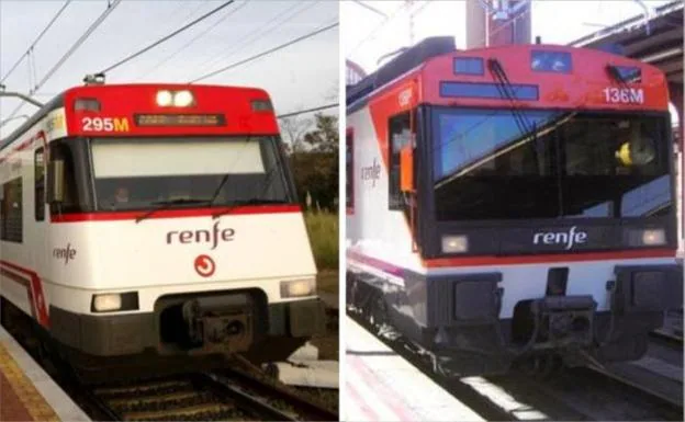 Al la izquierda, el tren 447, el modelo más moderno, que se trasladará, supuestamente desde Cantabria a Cataluña. A la derecha, el modelo 470, el más anticuado, que es el que Renfe va a traer a Cantabria. /DM .