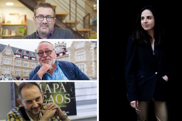 Fernando Savater, Martín Garzo, Cristina Morales y Guelbenzu, en la tribuna de los Martes Literarios