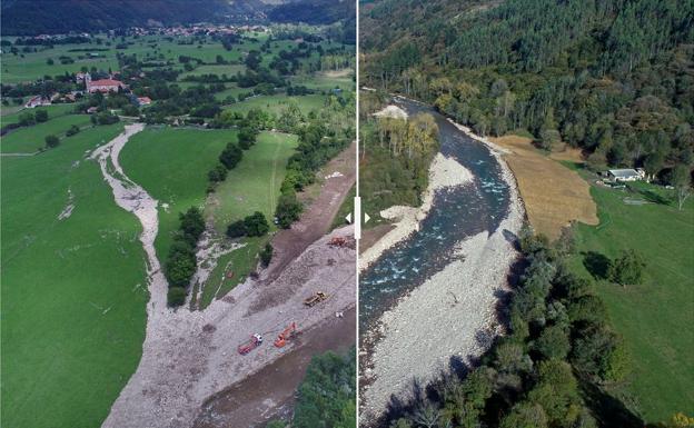 El antes y el después de la riada en el Saja