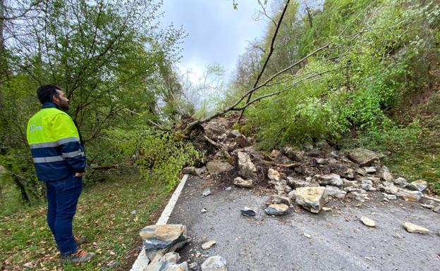 Un argayo de gran tamaño corta la comunicación entre el valle de Cabuérniga y Reinosa