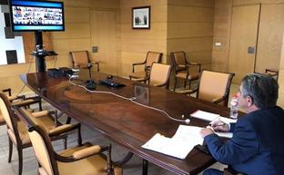 Revilla, este pasado fin de semana en una reunión telemática de Pedro Sánchez con los presidentes autonómicos./