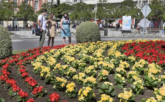 Una enseña roja y gualda de flores sustituye temporalmente la bandera de Puertochico