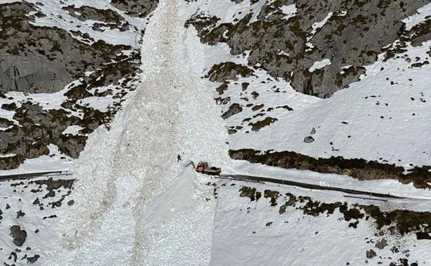 Un impresionante alud sepulta la carretera de acceso a Tresviso