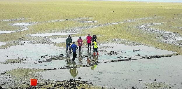Las mareas ponen al descubierto un pecio que podría llevar más de 100 años en la ría de San Vicente