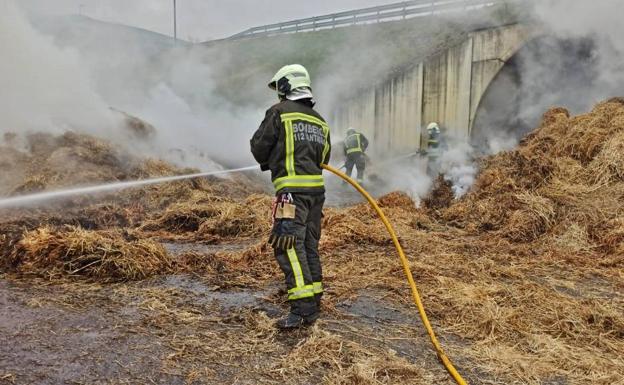 Incendio provocado bajo la Autovía de la Meseta en Molledo