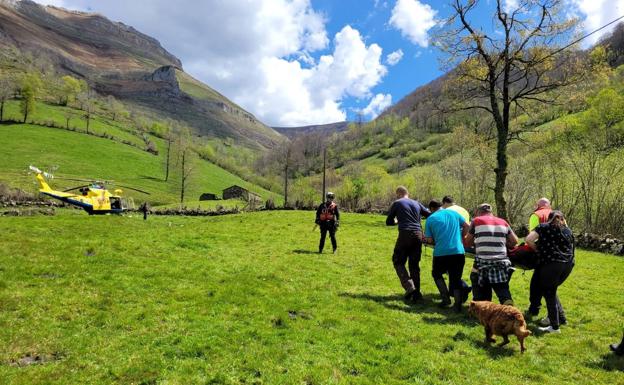 Rescatado un hombre en estado grave tras caer de un caballo en una pista de Ruesga