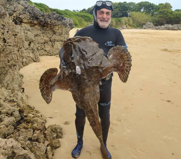 Un submarinista pesca un rape de 30 kilos en Isla: «Era impresionante, nunca había visto uno igual»