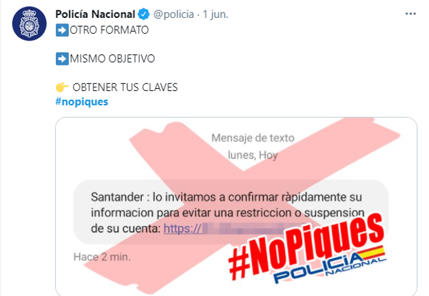 La Policía Nacional advierte de más estafas en Cantabria a través de mensajes de texto a móviles