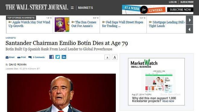 La prensa internacional despide a Emilio Botín como el creador de un imperio bancario