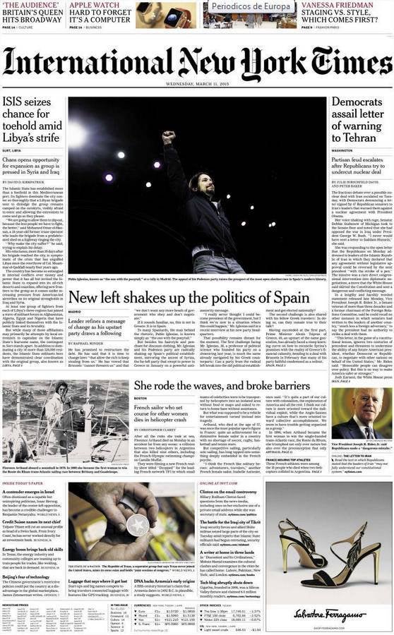 El 'International New York Times' lleva a Podemos a su portada