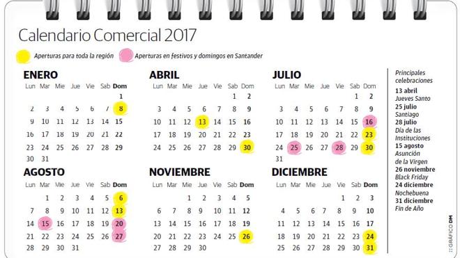 Así queda el calendario comercial de Cantabria para 2017