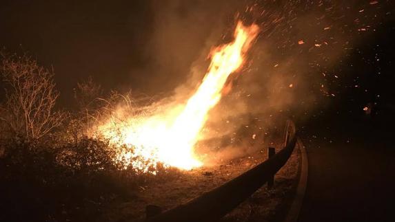 La carretera de Carmona cortada durante horas por el fuego